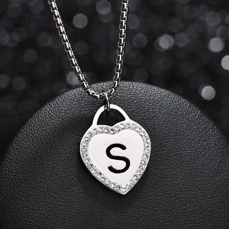 Vanstart CALIS Women's Silver Initial Necklace Stainless Steel Love Heart Tiny Letter Necklace Personalized Name Jewelry for Girlfriend Gift Alphabet Letter S - Image 3